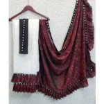 Generic Women's Silk With Mirror Lace Solid Saree With Unstitched Blouse (Red, 5-5 Mtrs) - Image 2