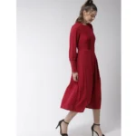 Generic Women's Polyester Pintuck Long Sleeves Below Knee Dress (Red) - Image 3