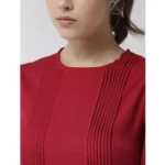 Generic Women's Polyester Pintuck Long Sleeves Below Knee Dress (Red) - Image 2