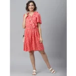Generic Women's Polyester Polka Flutter Above Knee Dress (Coral) - Image 5