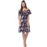 Generic Women's Polyester Crepe Floral Half Sleeve Above Knee Dress (Navy Blue) - Image 6