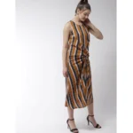 Generic Women's Polyester Striped Sleeveless Below Knee Dress (Mustard) - Image 5