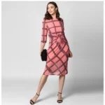 Generic Women's Polyester Checkered 3-4th Sleeves Below Knee Dress (Pink - Black) - Image 6