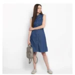 Generic Women's Denim Solid Sleeveless Above Knee Dress (Blue) - Image 6