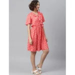 Generic Women's Polyester Polka Flutter Above Knee Dress (Coral) - Image 3