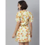 Generic Women's Polyester Printed Flutter Above Knee Dress (Orange - Yellow) - Image 6