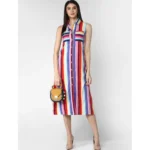 Generic Women's Polyester Striped Sleeveless Calf-length Dress (Multicolor) - Image 5