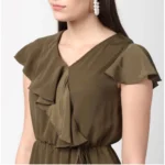 Generic Women's Polyester Ruffled Cap Sleeve Knee-Length Dress (Olive) - Image 2