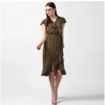 Generic Women's Polyester Ruffled Cap Sleeve Knee-Length Dress (Olive) - Image 5