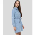 Generic Women's Denim Solid Long Sleeves Above Knee Dress (Blue) - Image 3