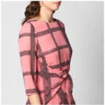 Generic Women's Polyester Checkered 3-4th Sleeves Below Knee Dress (Pink - Black) - Image 2