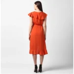 Generic Women's Polyester Ruffled Cap Sleeve Knee-Length Dress (Orange) - Image 6