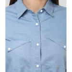 Generic Women's Denim Solid Long Sleeves Above Knee Dress (Blue) - Image 2