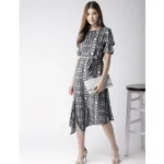 Generic Women's Polyester Animal Print Short Sleeve Knee-Length Dress (Black - White) - Image 3