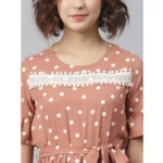 Generic Women's Polyester Polka Bell Sleeve Above Knee Dress (Brown) - Image 2