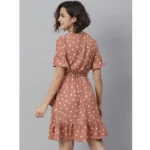 Generic Women's Polyester Polka Bell Sleeve Above Knee Dress (Brown) - Image 6