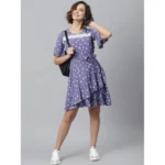Generic Women's Polyester Polka Bell Sleeve Above Knee Dress (Lavender) - Image 5