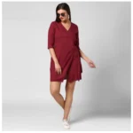 Generic Women's Cotton Solid 3-4th Sleeves Above Knee Dress (Maroon) - Image 5