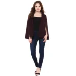 Generic Women's Polyester Solid Cape Sleeve Blazer (Wine) - Image 6