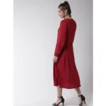 Generic Women's Polyester Pintuck Long Sleeves Below Knee Dress (Red) - Image 6