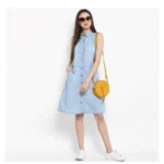 Generic Women's Denim Solid Sleeveless Below Knee Dress (Blue) - Image 6