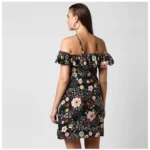 Generic Women's Polyester Floral Cold Shoulder Above Knee Dress (Black) - Image 7