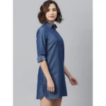 Generic Women's Denim Solid Long Sleeves Above Knee Dress (Navy Blue) - Image 3