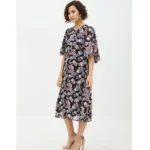 Generic Women's Polyester Chain Print Cap Sleeve Calf-length Dress (Multicolor) - Image 3
