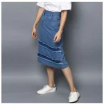 Generic Women's Denim Washed Buttoned Skirt (Blue) - Image 3
