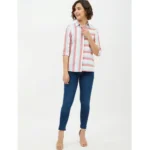 Generic Women's Cotton Striped Long Sleeves Standard Length Shirt (Pink) - Image 6