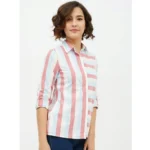 Generic Women's Cotton Striped Long Sleeves Standard Length Shirt (Pink) - Image 4