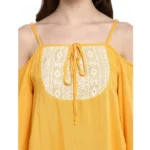 Generic Women's Rayon Embellished Cold Shoulder Regular Top (Mustard Yellow) - Image 2