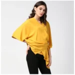 Generic Women's Polyester Solid Cape Sleeve Top (Yellow) - Image 4