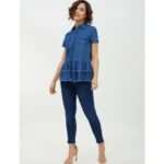 Generic Women's Denim Peplum Short Sleeve Top (Blue) - Image 3
