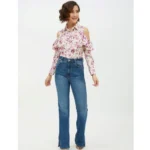 Generic Women's Polyester Floral Cold Shoulder Standard Length Shirt (White) - Image 3