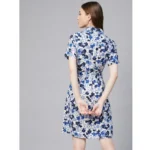 Generic Women's Polyester Floral Short Sleeve Above Knee Dress (Blue - White) - Image 7