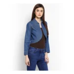 Generic Women's Denim Solid 3-4th Sleeves Shrug (Blue) - Image 4
