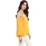 Generic Women's Rayon Embellished Cold Shoulder Regular Top (Mustard Yellow) - Image 4