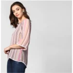 Generic Women's Polyester Striped 3-4th Sleeves Top (Pink) - Image 3