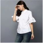 Generic Women's Cotton Solid Bell Sleeve Top (White) - Image 3