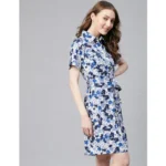 Generic Women's Polyester Floral Short Sleeve Above Knee Dress (Blue - White) - Image 3