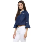 Generic Women's Polyester Solid Bell Sleeve Regular Top (Blue) - Image 3