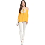 Generic Women's Rayon Embellished Cold Shoulder Regular Top (Mustard Yellow) - Image 6