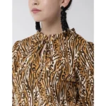 Generic Women's Polyester Printed Bell Sleeve Top (Orange - Black) - Image 2