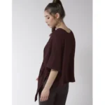 Generic Women's Polyester Solid Cape Sleeve Top (Maroon) - Image 5