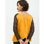 Generic Women's Rayon Lace Inserts Long Sleeves Top (Yellow) - Image 7