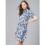 Generic Women's Polyester Floral Short Sleeve Above Knee Dress (Blue - White) - Image 4