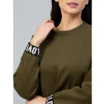 Generic Women's Fleece Solid Long Sleeves Sweatshirt (Olive) - Image 2