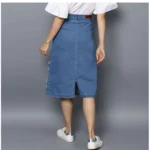 Generic Women's Denim Washed Buttoned Skirt (Blue) - Image 6
