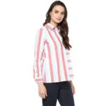 Generic Women's Cotton Striped Roll Up Sleeve Regular Top (Red) - Image 3